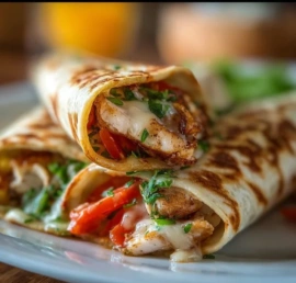 Low carb garlic chicken wraps served on a plate with fresh vegetables