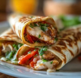 Low carb garlic chicken wraps served on a plate with fresh vegetables