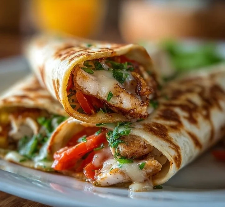 Low carb garlic chicken wraps served on a plate with fresh vegetables