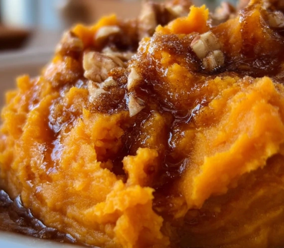 Mashed sweet potatoes with brown sugar in a bowl, perfect for a side dish.